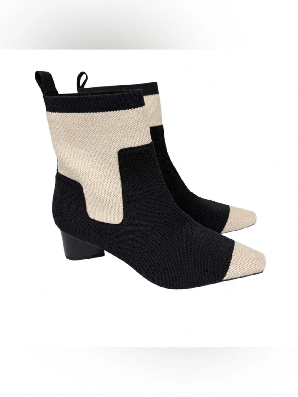Vivaia Theresa Small Square Toe Water Repellent Boots Ivory Cream‎ Black Size 9